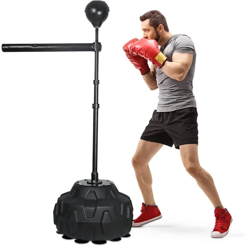 Freestanding Reflex Punching Bag with Spinning Bar Adjustable Height 45 to 80 Inches for Adult Boxing Training