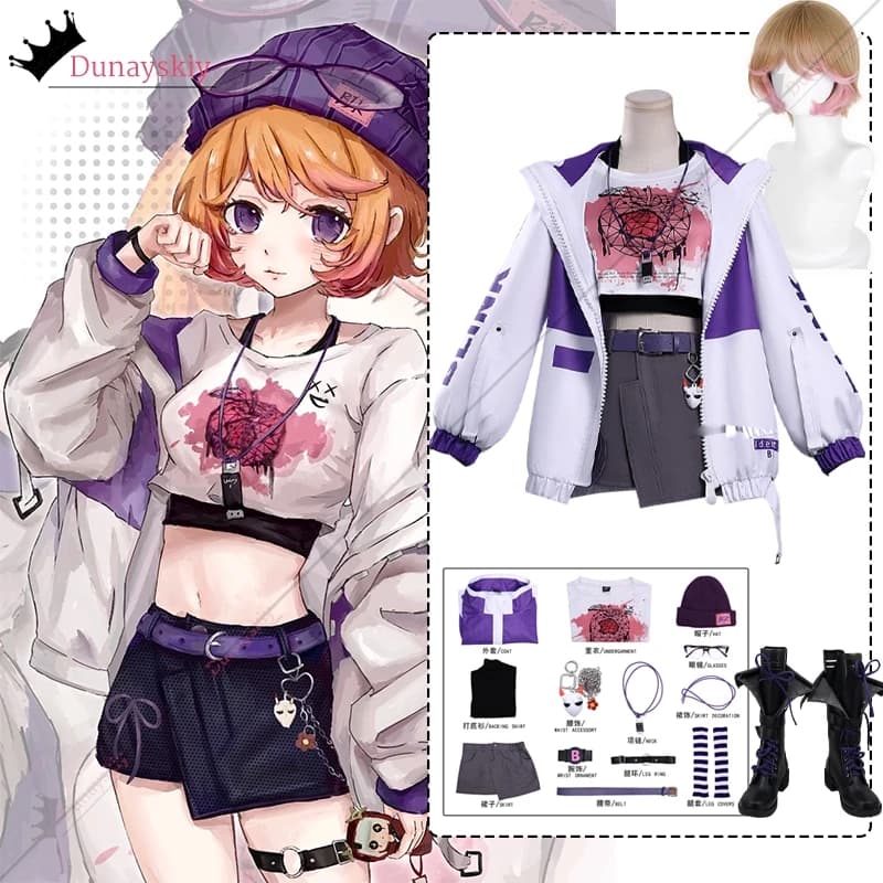 Game Identity V Mechanic Costume Cosplay Giacca con cappuccio oversize Cappotto e pantaloncini Abiti Travestimento di Halloween Y2K Costume da donna