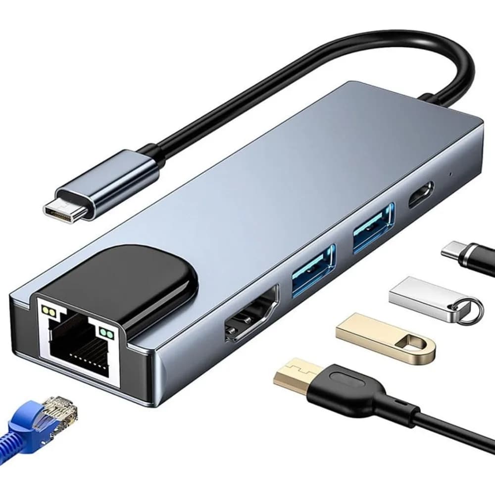 USB C Hub 5-in-1 Multiport Adapter, 4K HDMI Ethernet USB 3.0/2.0 PD 100W Charging for MacBook Pro/Air, iPad, iMac, Laptop