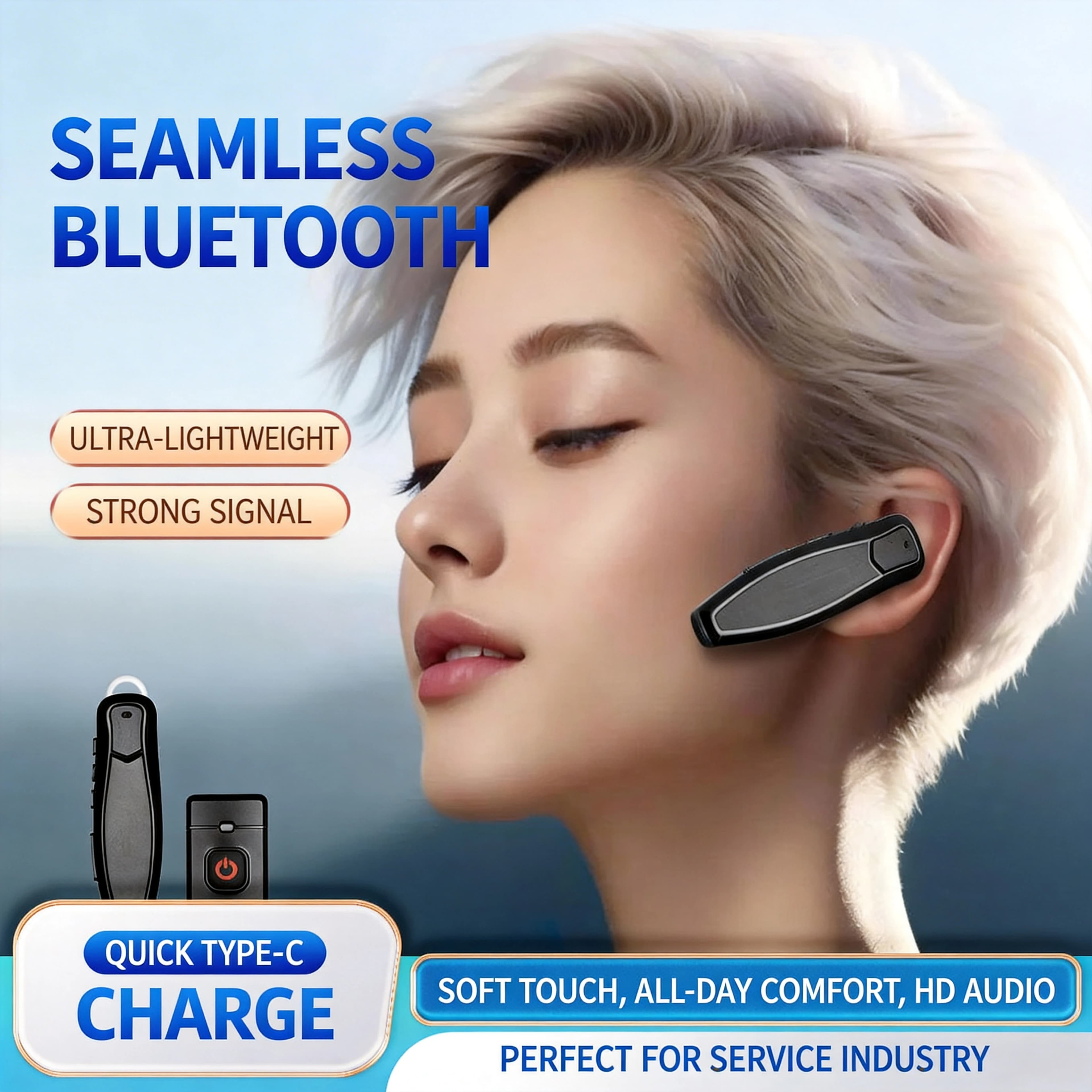 Auricolare wireless compatibile con Bluetooth, auricolare PTT a mani libere per Baofeng UV 5R 82 21 13 17 888S Quansheng UV K5 (8) 5R Plus K6