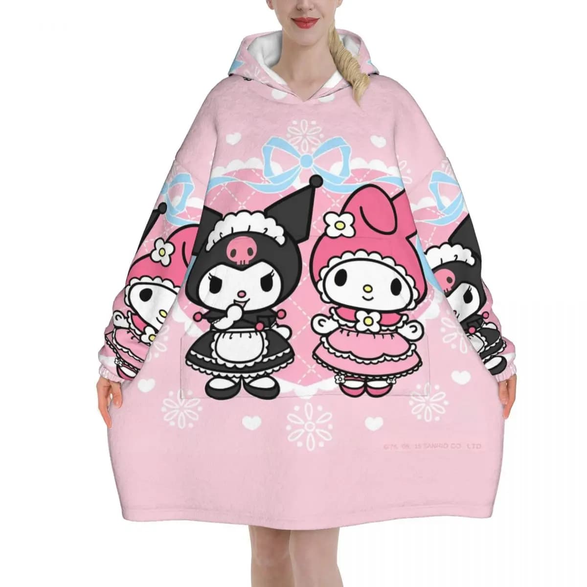 My Melody and Kuromi Cover with hood Wearable cover cute cartoon Big with pocket Warm fur coat Soft and cozy