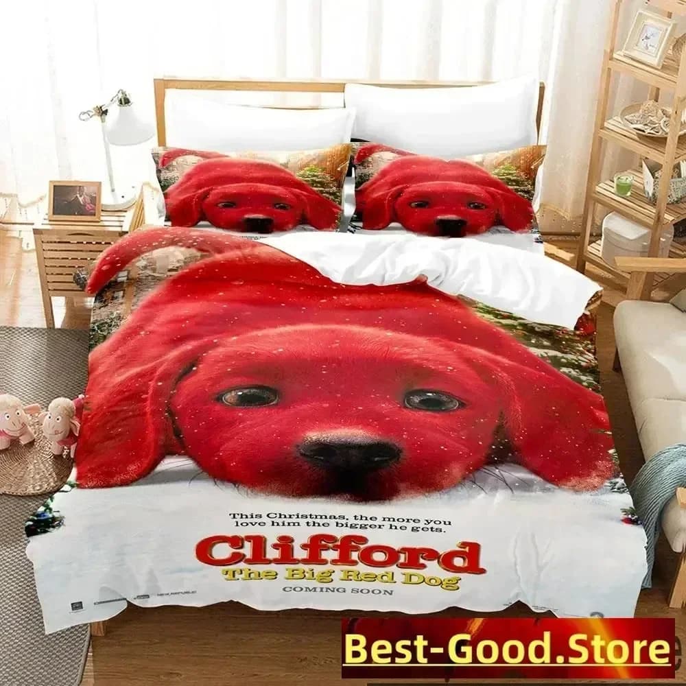 Set di biancheria da letto con stampa 3D di Clifford il grande cane rosso, per ragazzi e ragazze, copripiumino, federa, letto singolo, matrimoniale, king size, per ragazzi e adulti