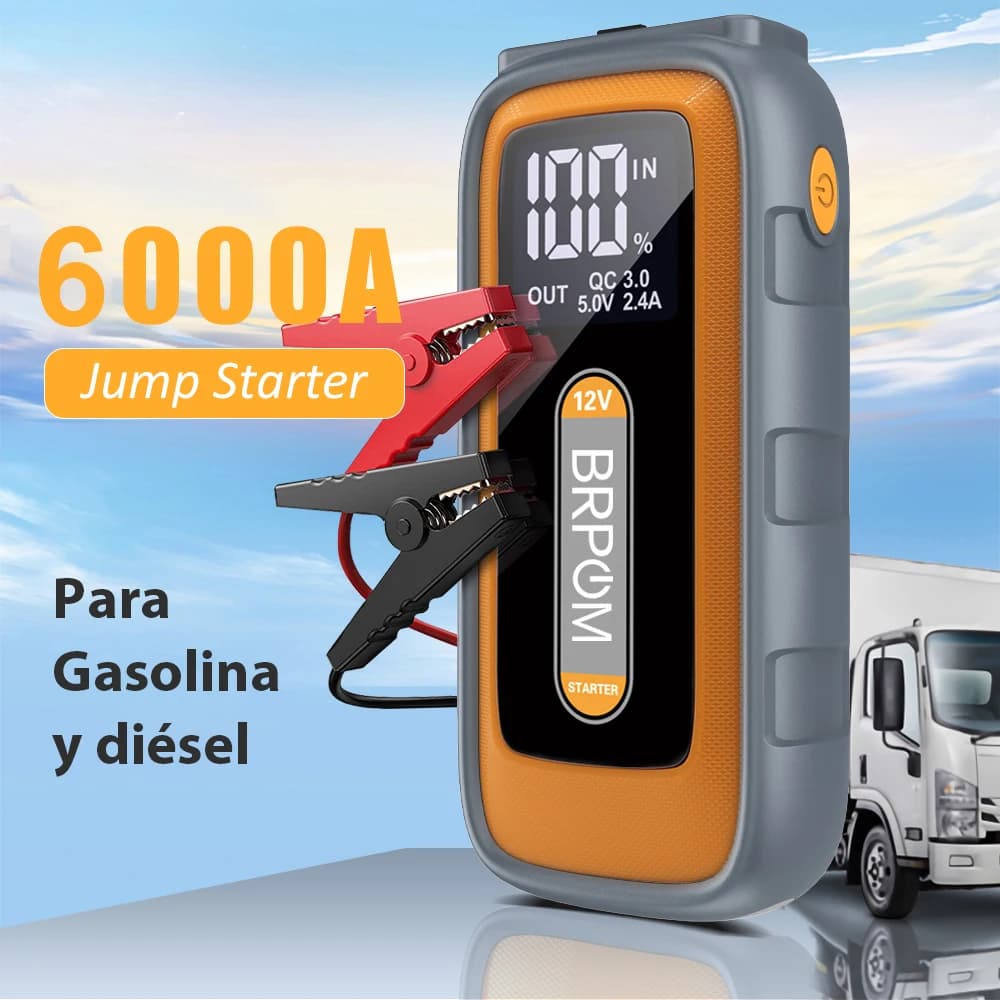 BRPOM Avviatore di emergenza per auto 6000A Picco 12V 26800mAh Batteria di avviamento di emergenza per auto portatile automatica con cavo intelligente e luce a LED