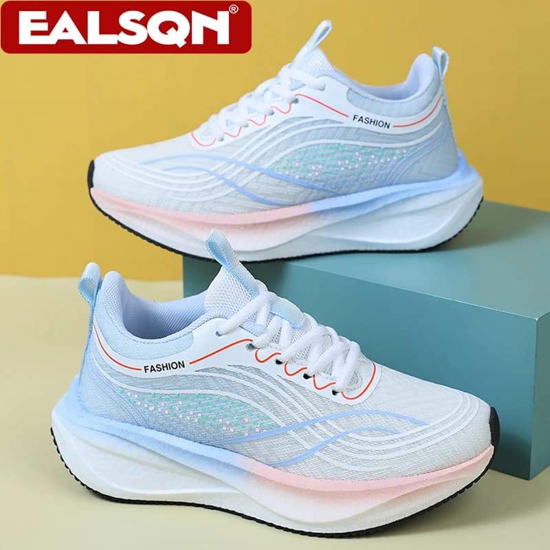 Ultralight Breathable White Sneakers for Women's Casual Lace-Up Walking Shoes Comfortable Outdoor Athletic Trainers