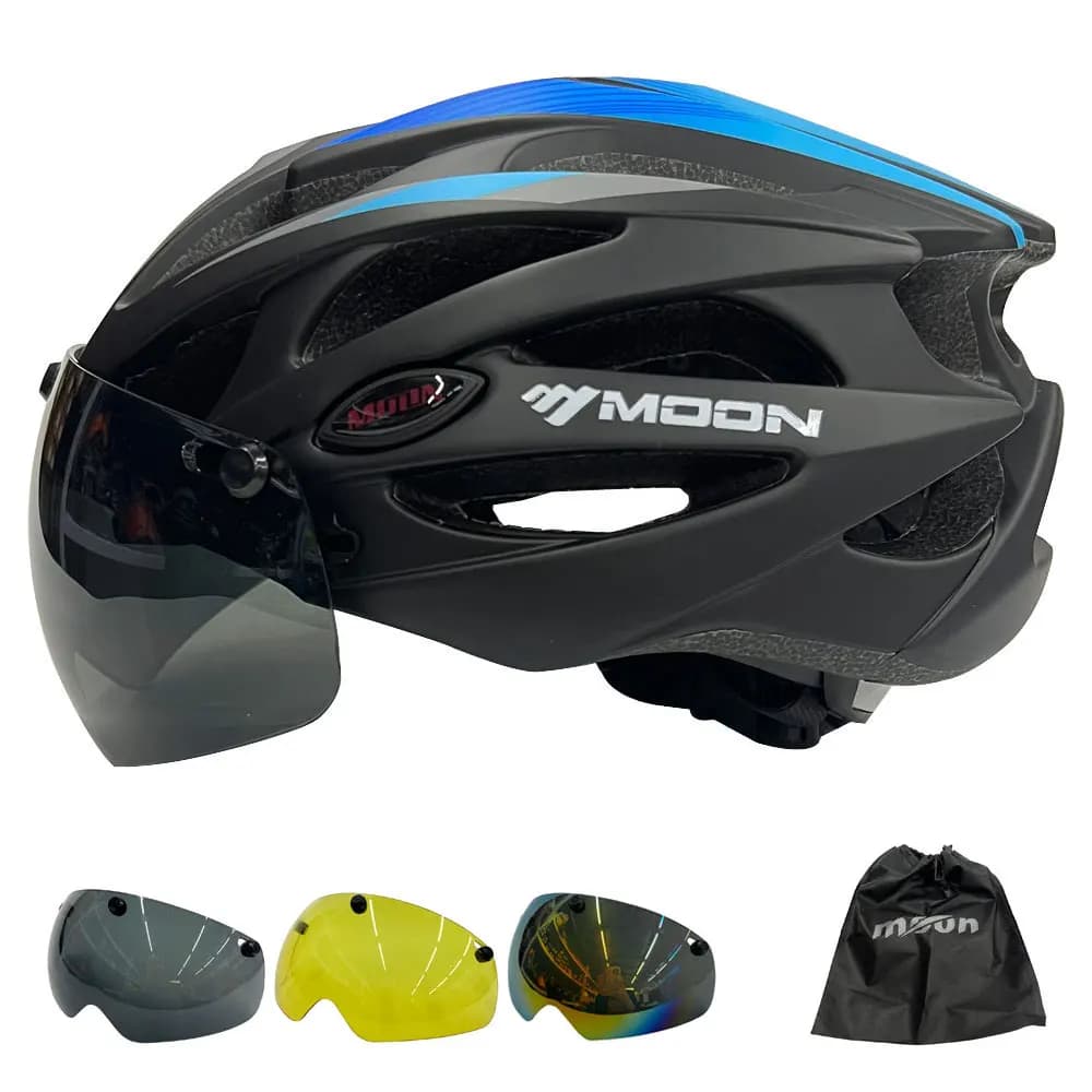 2024 casco da ciclismo ultraleggero casco da bicicletta per moto di sicurezza all'aperto occhiali con visiera rimovibile MTB casco da bici da strada di montagna