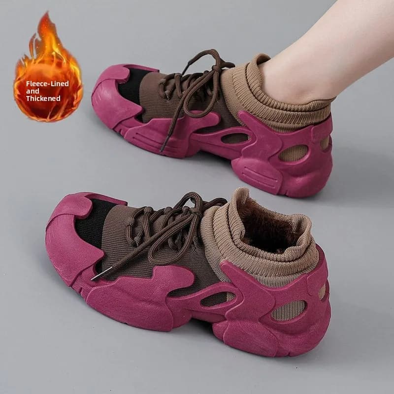 Scarpe da Corsa Invernali da Donna con Fodera in Pile, Traspiranti, in Maglia, Casual, per Arrampicata, Antiscivolo, con Suola Spessa, Sneakers Sportive