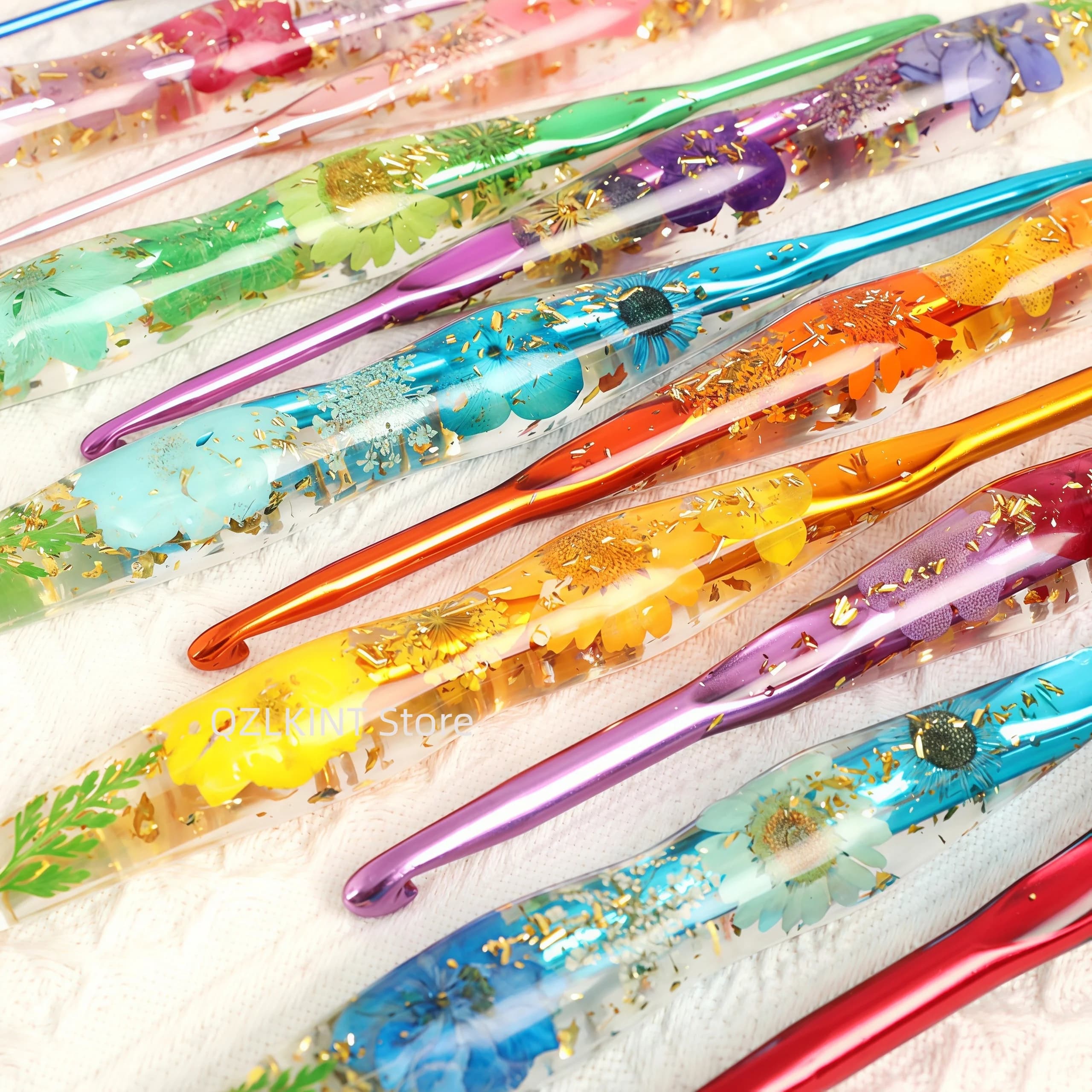 New Floral Resin Drip Glue Crochet Hooks Gourd Shape Knitting Needles Non-Slip DIY Handmade Sewing Weaving Tools Accessories