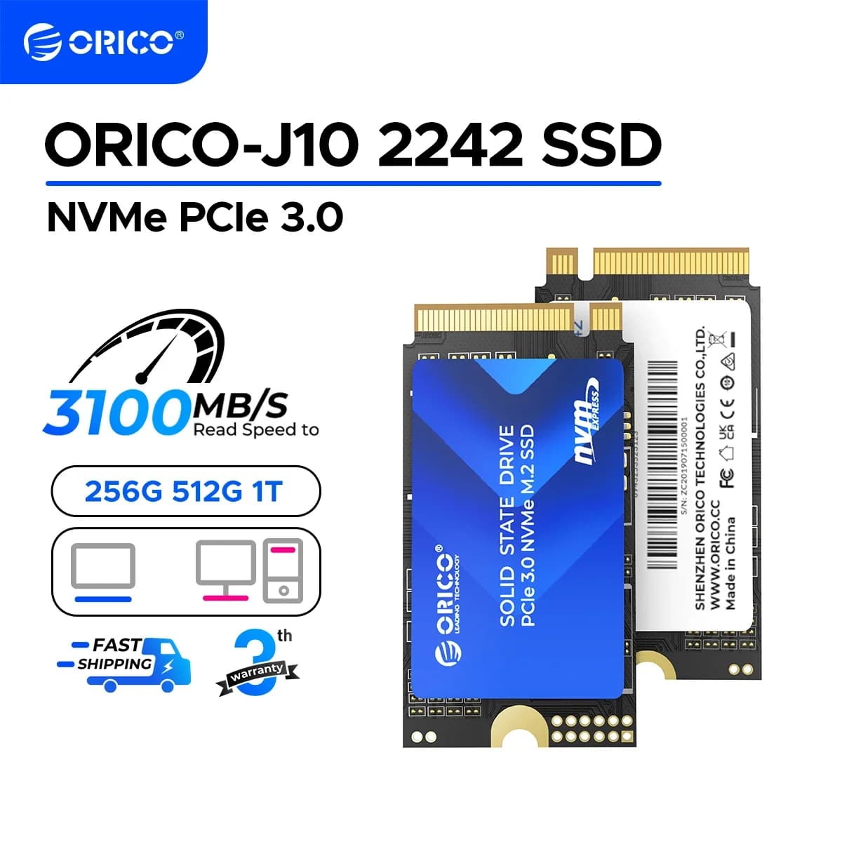 ORICO J10 M.2 2242 NVMe PCIe3.0 Gen 3x4 SSD interno 3D NAND TLC fino a 3100 MB/s per unità a stato solido ad alta velocità desktop portatile