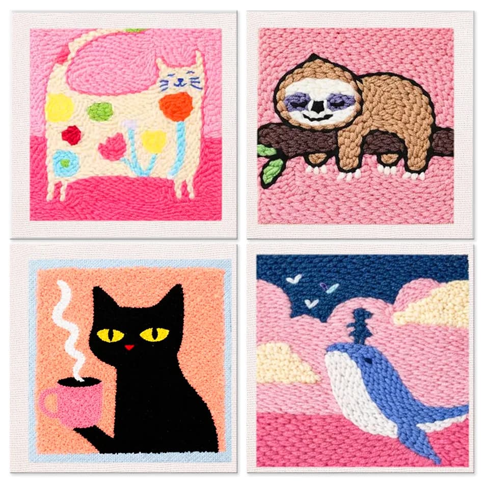 Cute Animal Punch Needle Kit For Beginners Easy Punch Needle Threader Embroidery Rug Hooking Set Diy Kits For Beginners Home De