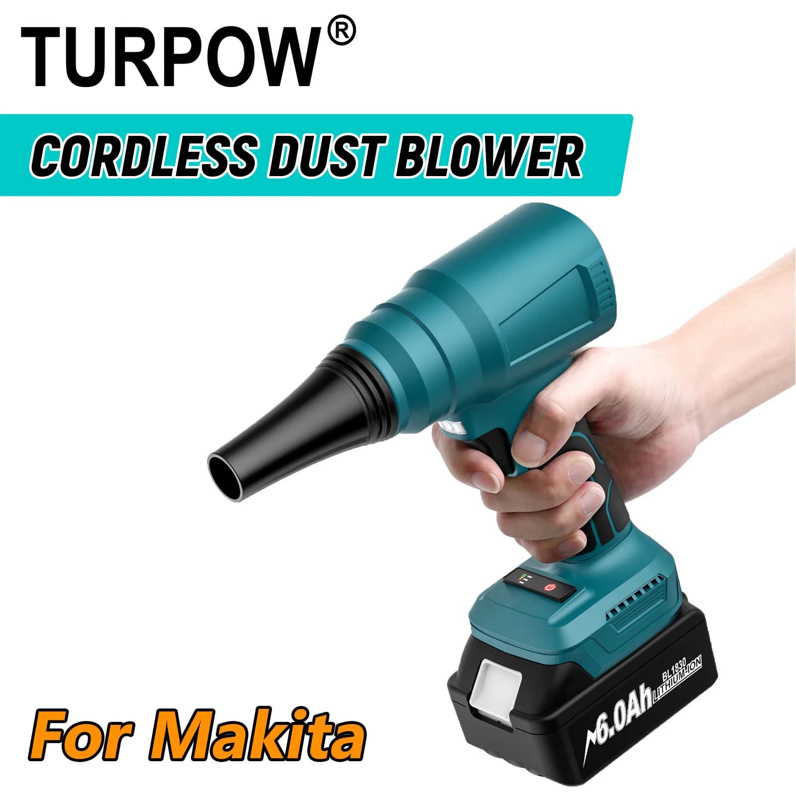 TURPOW Cordless Soffiatore di Polvere Per Makita 18V Batteria BL1830 BL1840 BL1850 BL1815 Soffiatore di Polvere Elettrico Portatile Strumento di Potere Batteria