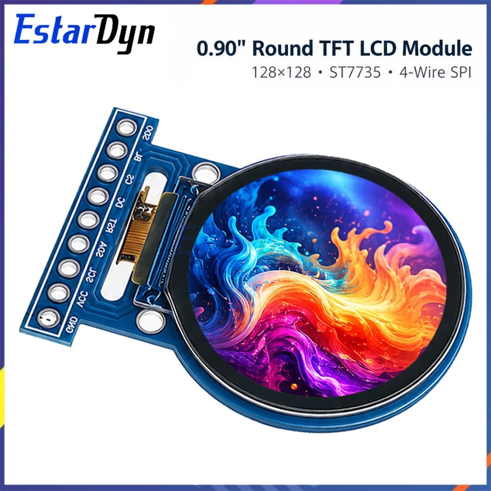 0.9 Inch Round TFT LCD Display Module 128x128 ST7735 SPI Color Screen for Smart Watch DIY