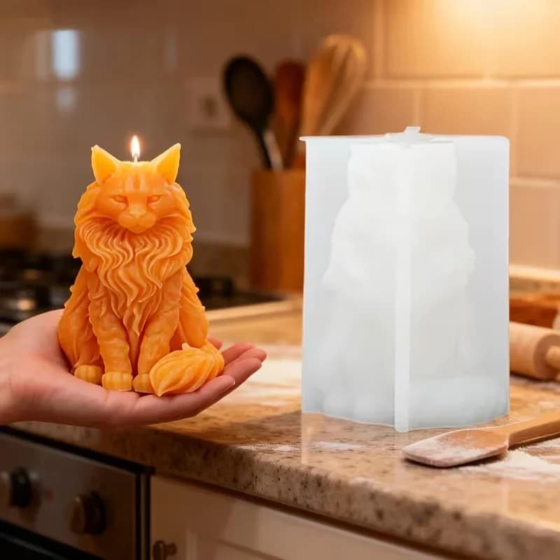 Stampo in silicone 3D a forma di gatto seduto, ultimi modelli 2026, per candele, sapone, gesso, resina, cemento, fai da te, artigianato fatto a mano
