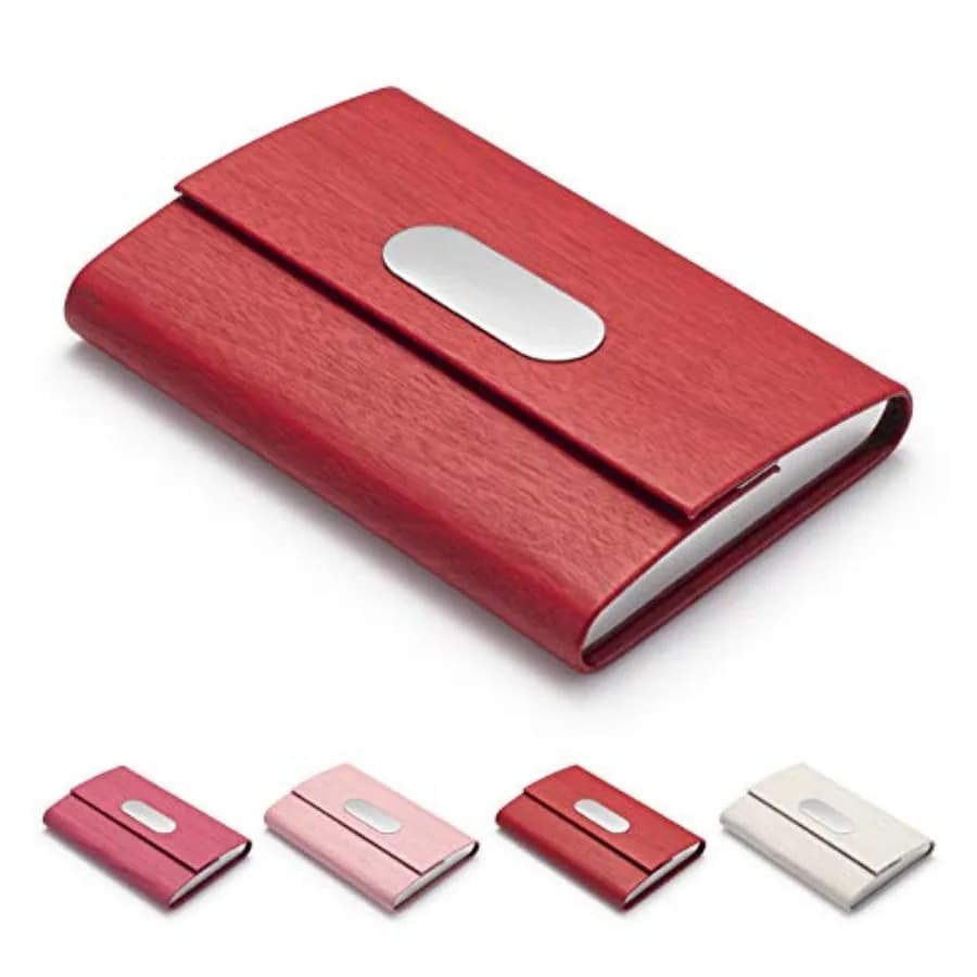 Business Card Holder For Women, PU Leather Slim Business Card Case - Business Card Carrier ID Case/Wallet Pocket Business Name