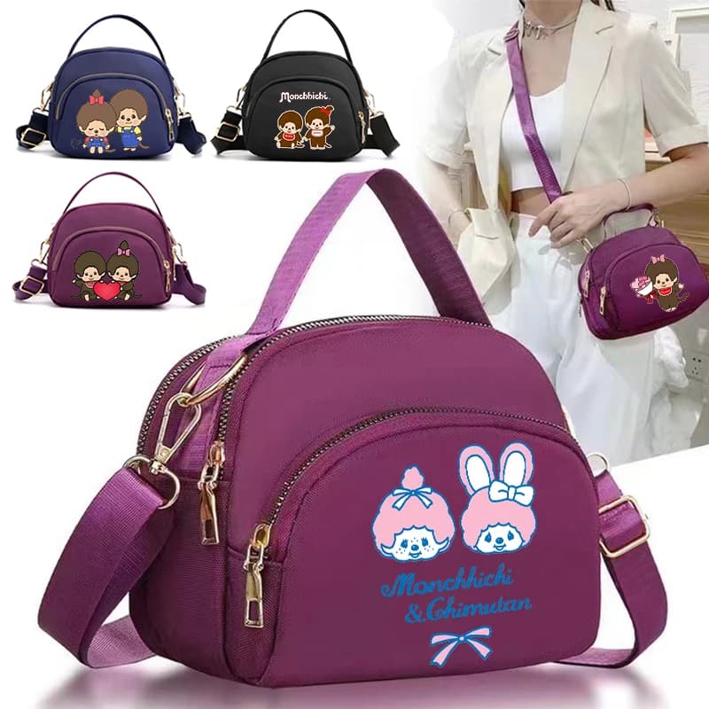 MONCHHICHI Handbags for women Cartoon Anime with zipper, shoulder bag for mobile phone, mini multifunction bag for women