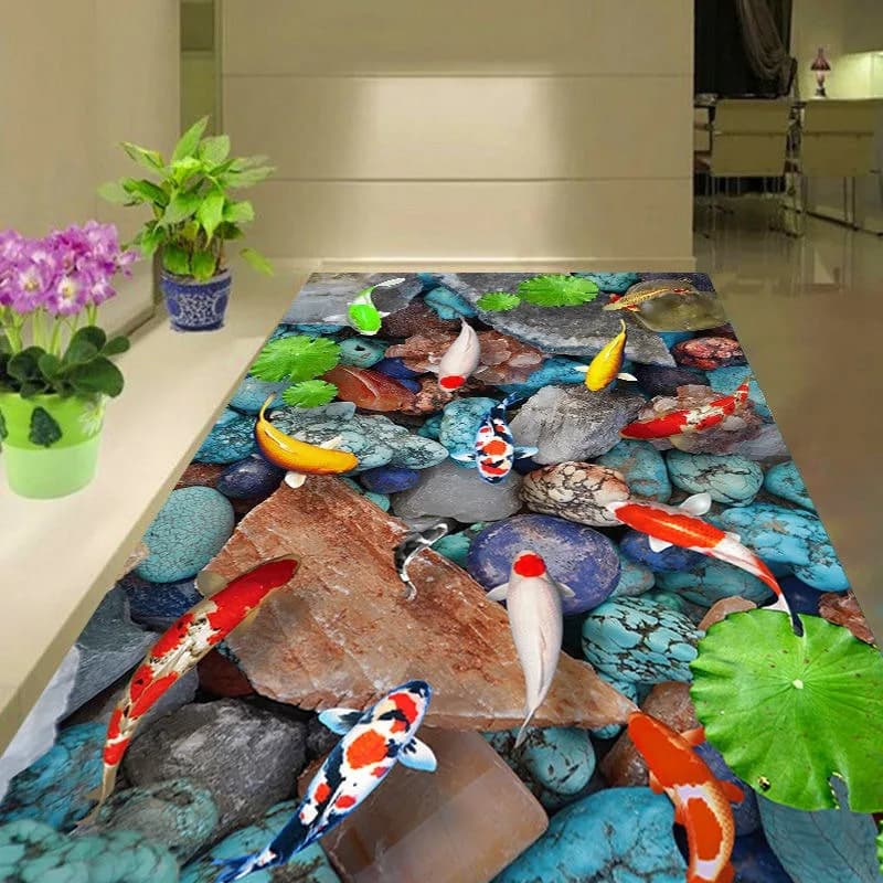 Home living room decorative floor mat pond lotus carp print carpet bedroom bedside carpet bathroom non-slip floor mat
