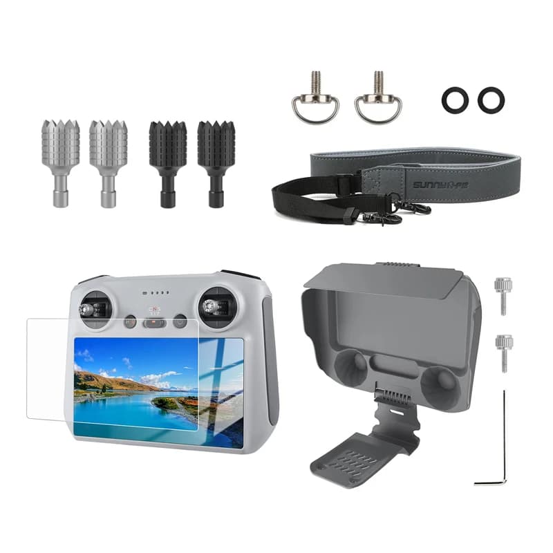 Pellicola in Vetro Temperato con Cordino e Copertura Parasole per Telecomando DJI Mini 5 Pro/Mini 4 Pro/Air 3 RC 2, Accessori per Drone RC 2