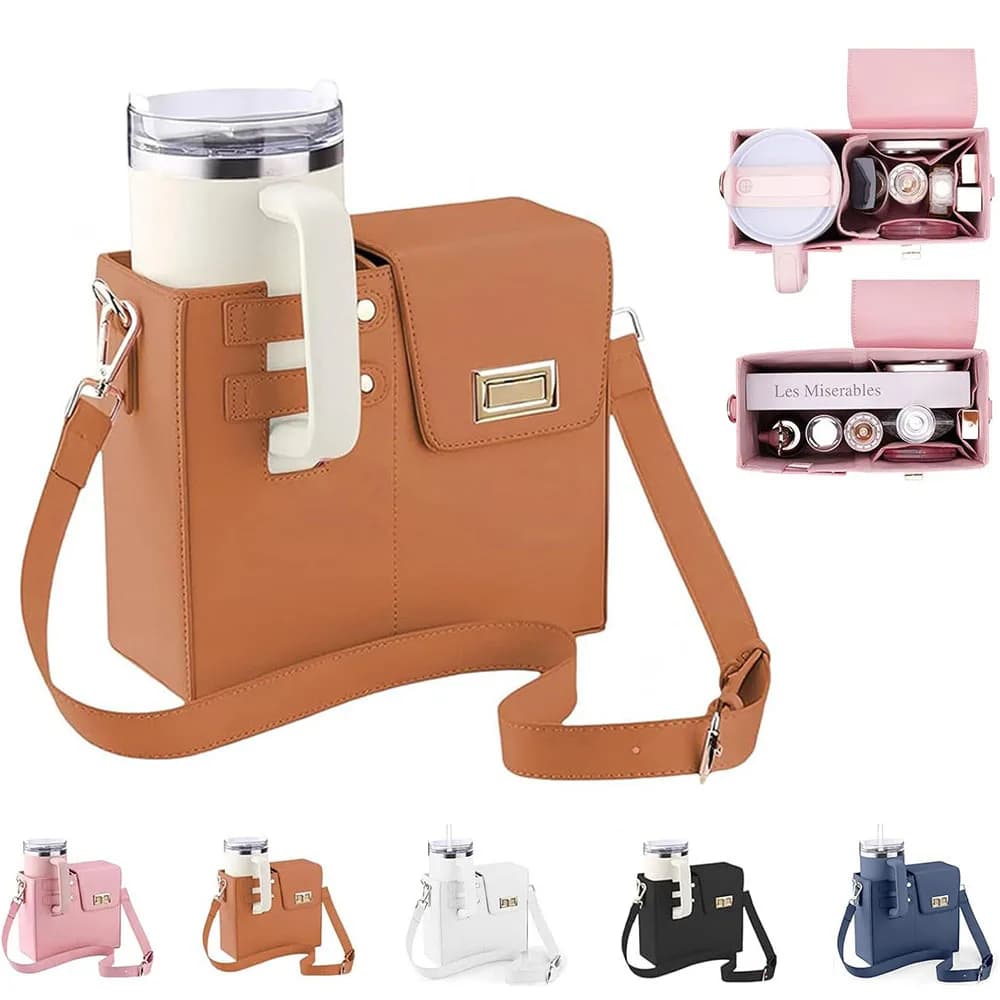 Crossbody Shoulder Bag with Water Bottle Holder Vacation Multifunctional Protection Pouch Outdoor Portable Water Cup Storage Bag