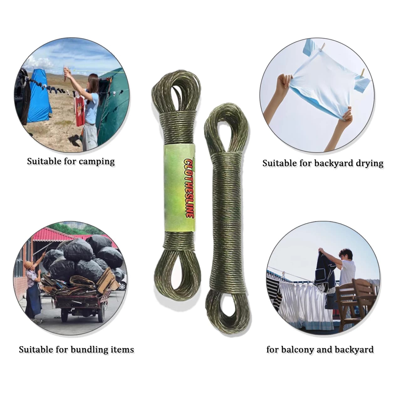 1 Roll 20m/787in Portable utdoor Travel PVC wrapped steel wire rope,Clothes Drying Rope,For Camping And Hiking, Handmade DIY