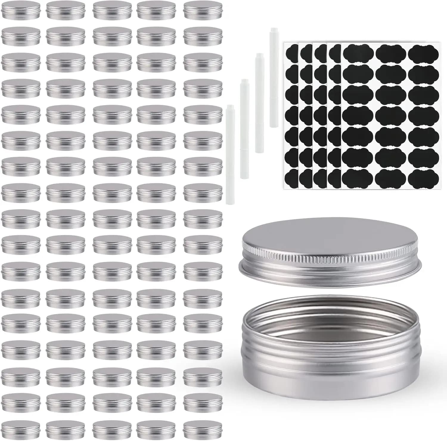 Confezione da 102 Barattoli Rotondi con Coperchio a Vite, Contenitori in Alluminio da 1 Oz per Alimenti, Candele, Lozioni, Balsami, Spezie