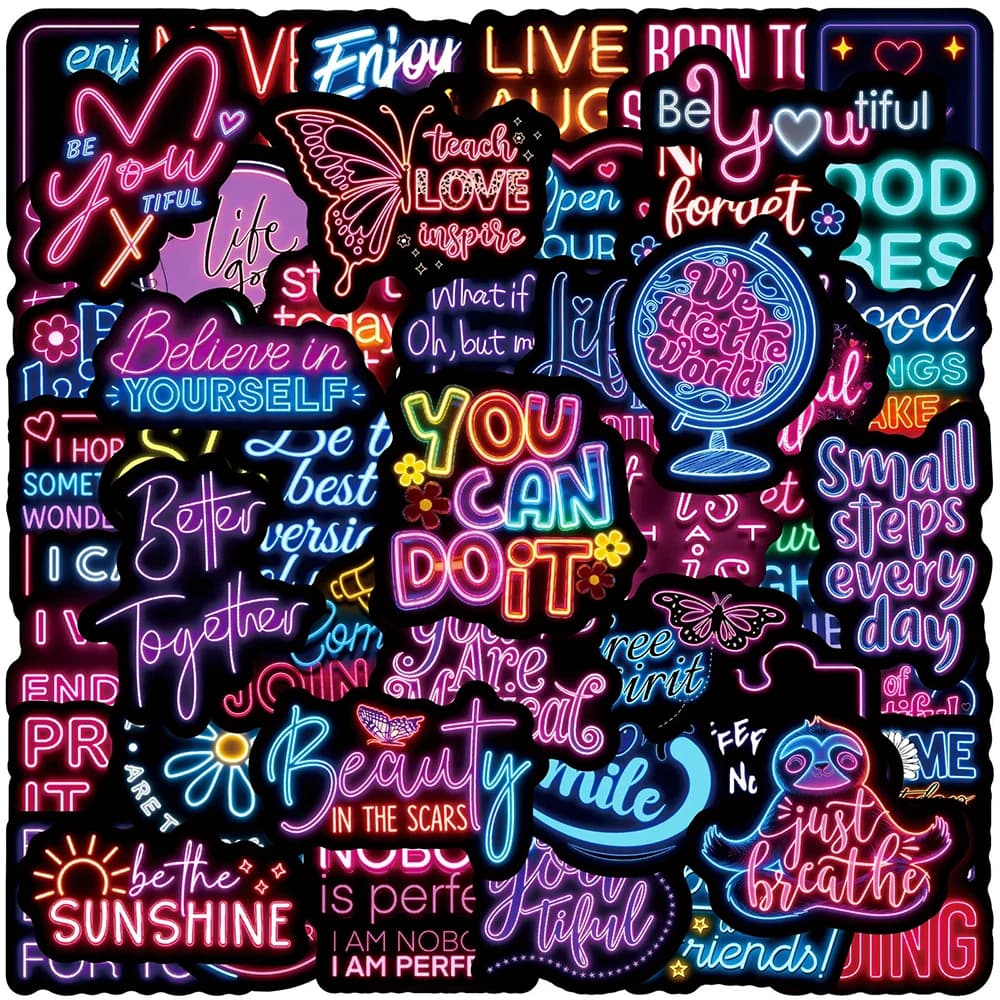 10/30/50 Pezzi Adesivi Ispirazionali Serie Neon, Frasi Motivazionali Carine, Adesivi DIY per Valigie, Chitarre, Moto, Decorazioni Estetiche