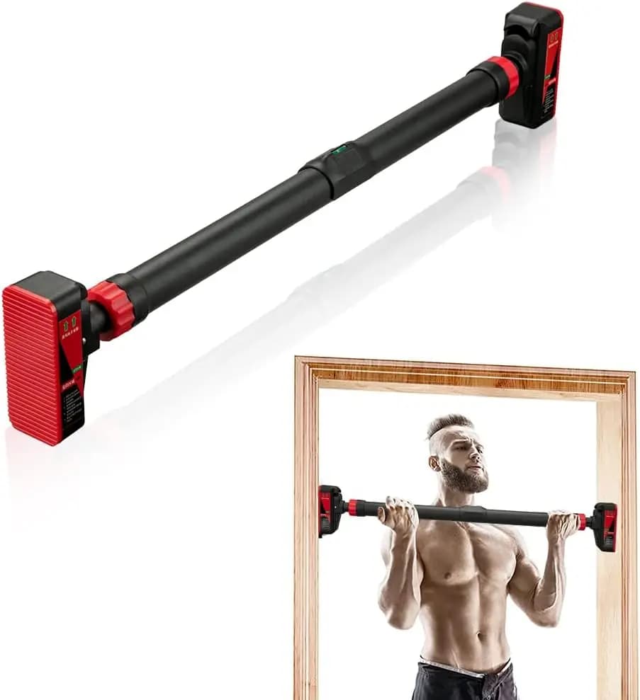 Adjustable Pull-Up Bar for Doorway, 440LBS Capacity, Auto Lock, No Screws, Level Meter Included