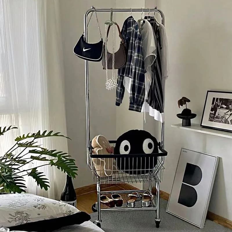 Floor hanger Removable clothes hanger Multipurpose modern clothes rack Bedroom Metal hanger with wheels