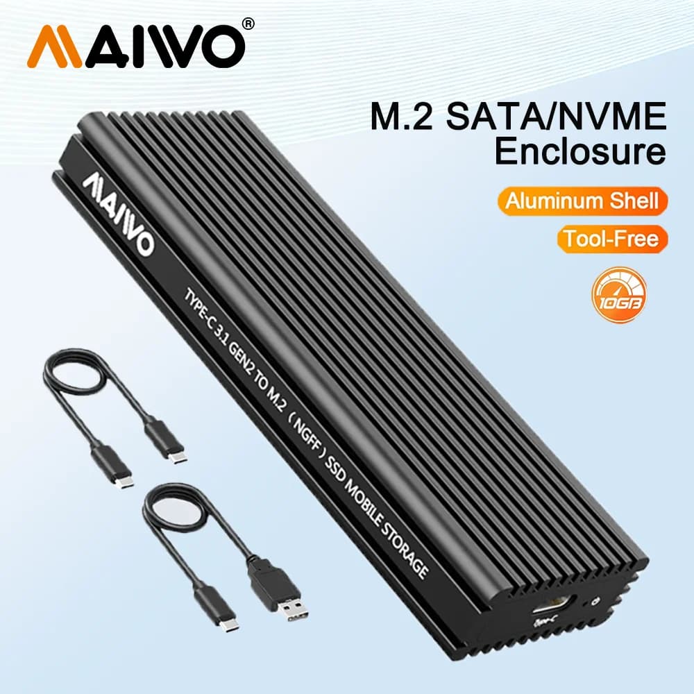 Custodia SSD MAIWO M.2 Custodia NVMe SATA Custodia doppio protocollo NVME PCIE NGFF SATA Scatola disco rigido esterno Supporto UASP per laptop