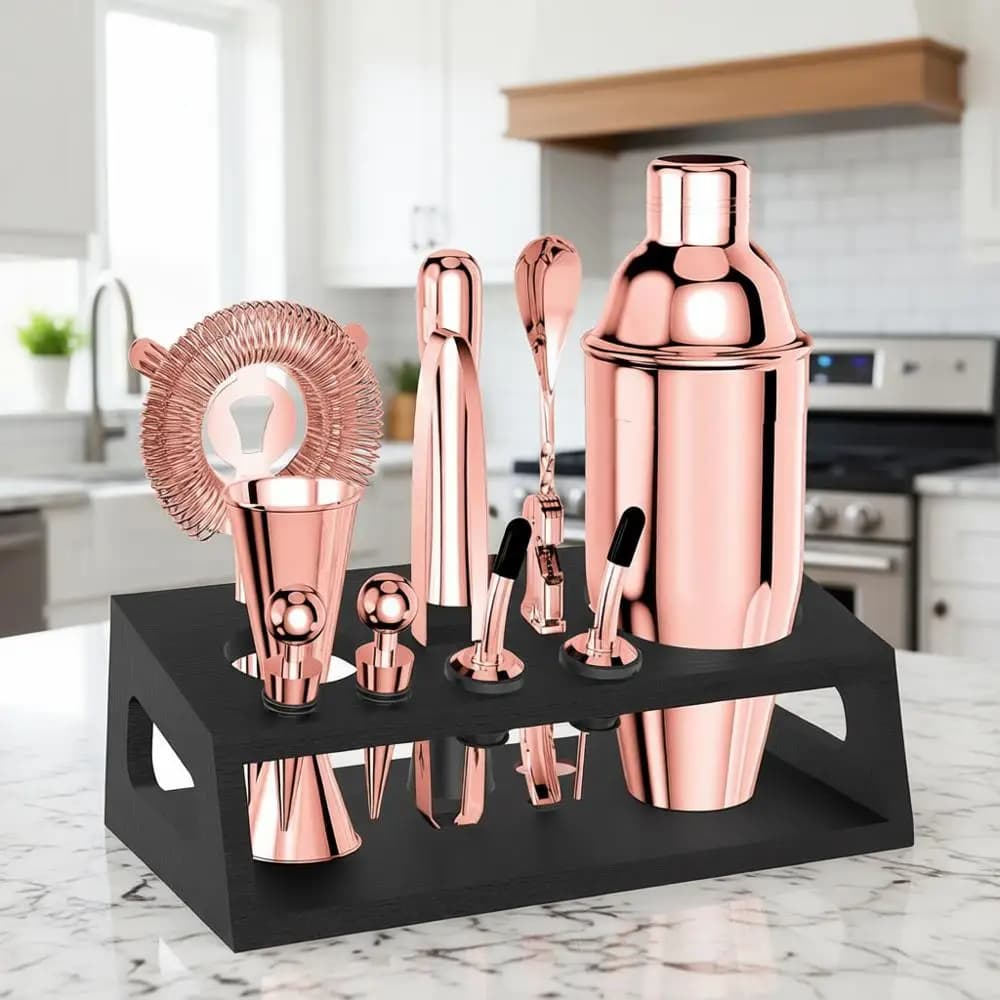 Kit da Barman per Mixology con Supporto | Set da Cocktail 12 Pezzi | Set Shaker da 24oz | Set da Bar con Tutti gli Accessori e Ricetta B