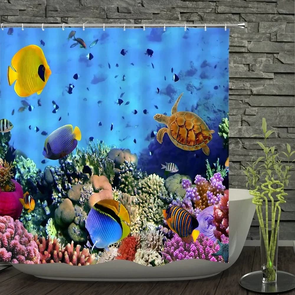 Mare Oceano Pesce Balena Tende da doccia Tenda da bagno Decorazioni per la casa Tenda da bagno in tessuto poliestere impermeabile con 12 ganci