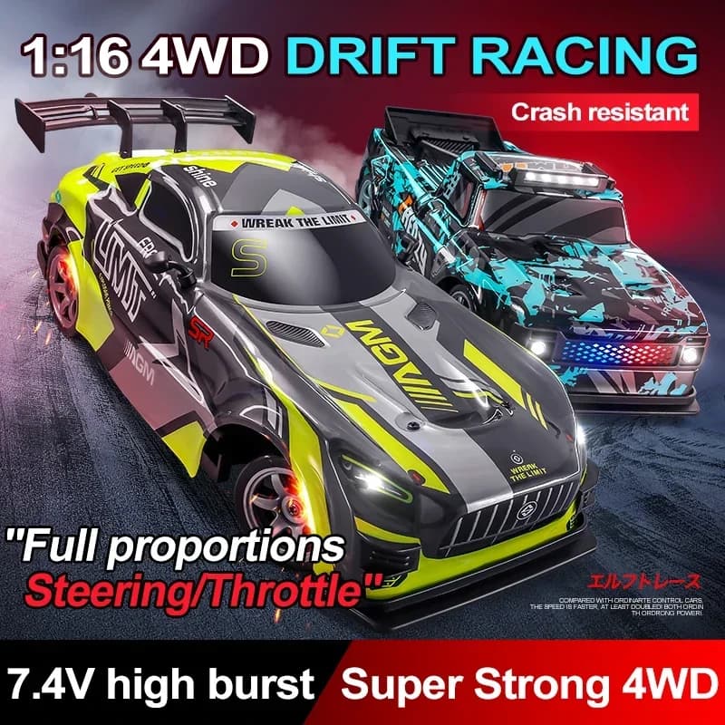 Auto RC Drift 1/16 4WD, Veicolo Telecomandato da Corsa per Ragazzi, Auto Sportiva con Pneumatici Sostituibili, Gioco Competitivo per Bambini