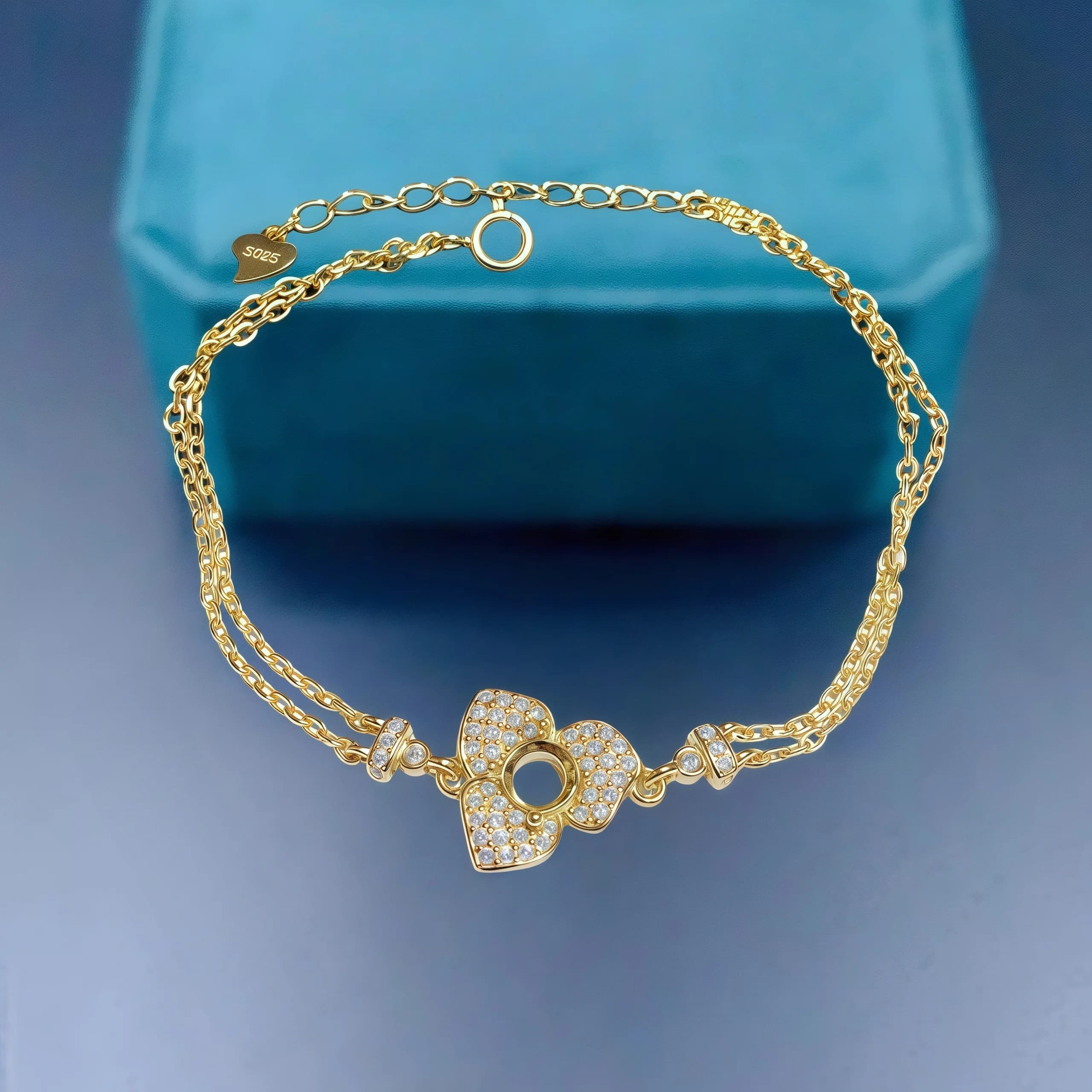 Impostazione 5mmCircle Stone S925 Sterling Silver Bracciale con supporto vuoto fai-da-te Fine Sweet Charm Matrimoni Gioielli Design floreale per donna