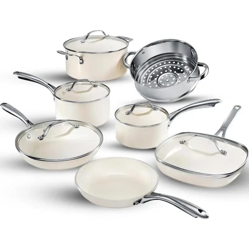 GOTHAM STEEL 12 Pc Ceramic Cookware Set Nonstick, Pots and Pans Set Non Stick for Kitchen with Frying Pan, Sauce Pan, Pots and Pans for Cooking, Non Toxic Cookware Sets, Oven and Dishwasher Safe