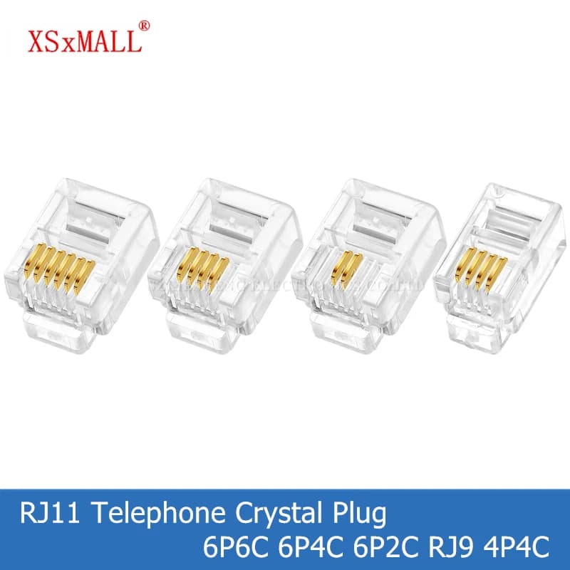 20/50/100PCS RJ11 Telephone Crystal Plug 6P6C 6P4C 6P2C RJ9 4P4C Modular Cable Head Gold Plated Network Connectors