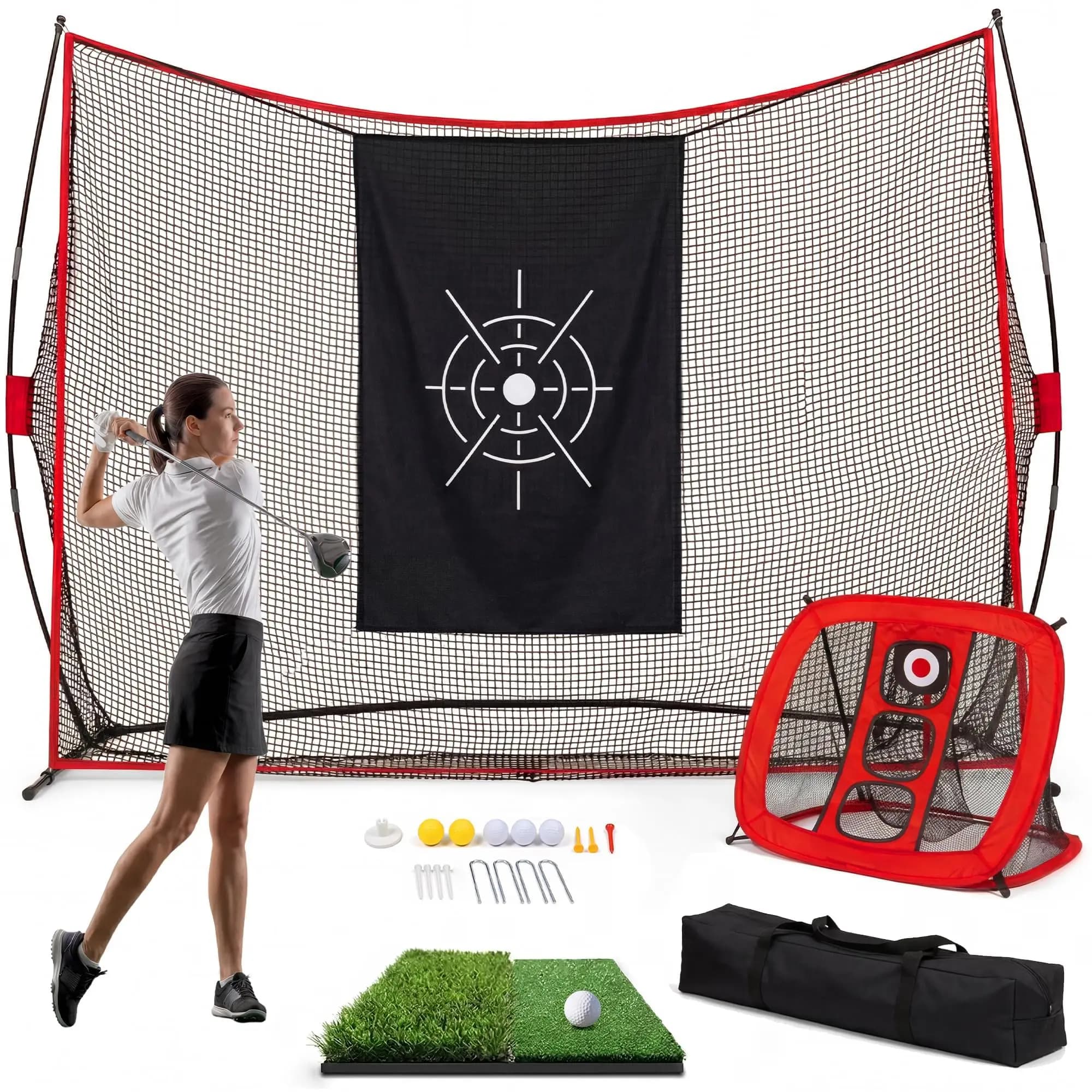 Rete da golf per allenamento da giardino 10x7FT, set di reti da colpo con bersaglio per chipping, tappetino in erba sintetica, palline, tee e borsa per il trasporto, per interni ed esterni