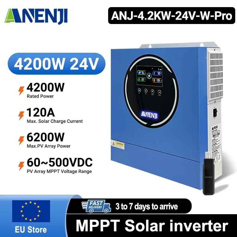 Convertitore solare ibrido a doppia uscita da 4,2KW 24V On-grid/Off-grid Onda sinusoidale pura 50Hz Wifi integrato e 100A MPPT per PV 500V BMS RS485