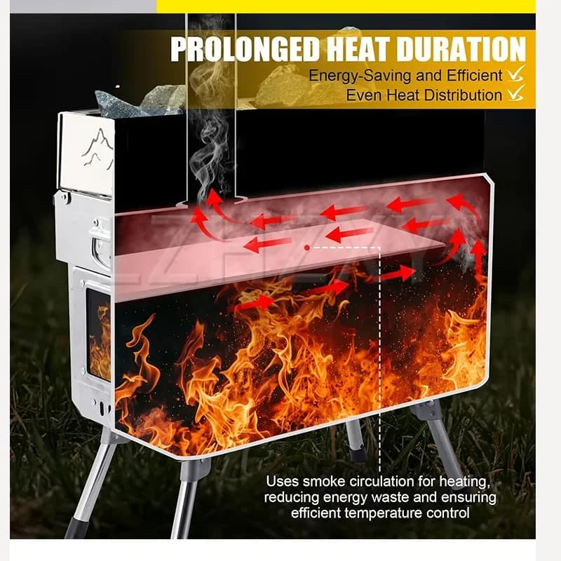 Portable Sauna Stove Wood-Burning Large Heater For Outdoor Camping Tents Folding Stove with Window Chimney Outdoor Camping Gear