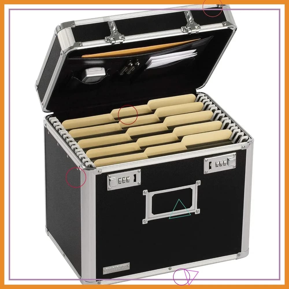 Scatola Portadocumenti con Serratura - 13,5x13,25x10,5 Pollici, Contenitore Portatile per Lettere e Documenti con Chiusura a Combinazione, Nero