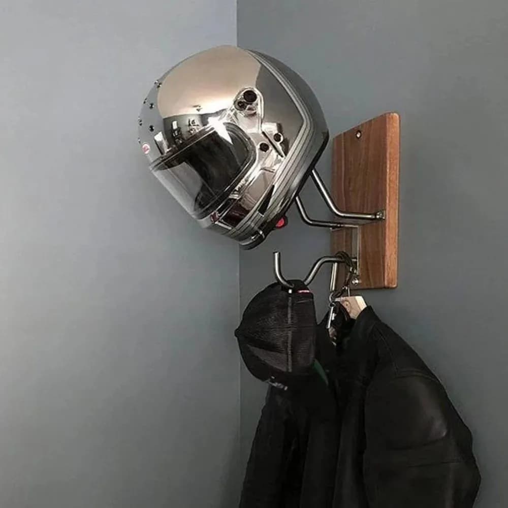 Supporto Multifunzionale per Casco Moto in Acciaio con Viti, Gancio per Casco, Pratico e Robusto Supporto da Parete per Esposizione Caschi