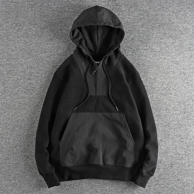 Retro Street Style Hoodie Men's Thickened Fleece Casual Sweatshirt Warm Outerwear Spring Autumn Winter Straight Leg Cotton