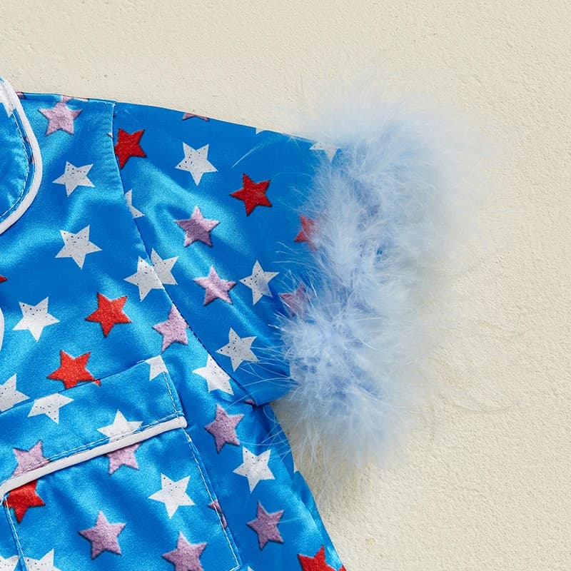 Pigiama da donna patriottico del 4 luglio con camicia e pantaloncini abbottonati con stampa di stelle a maniche corte - Set di indumenti da notte per