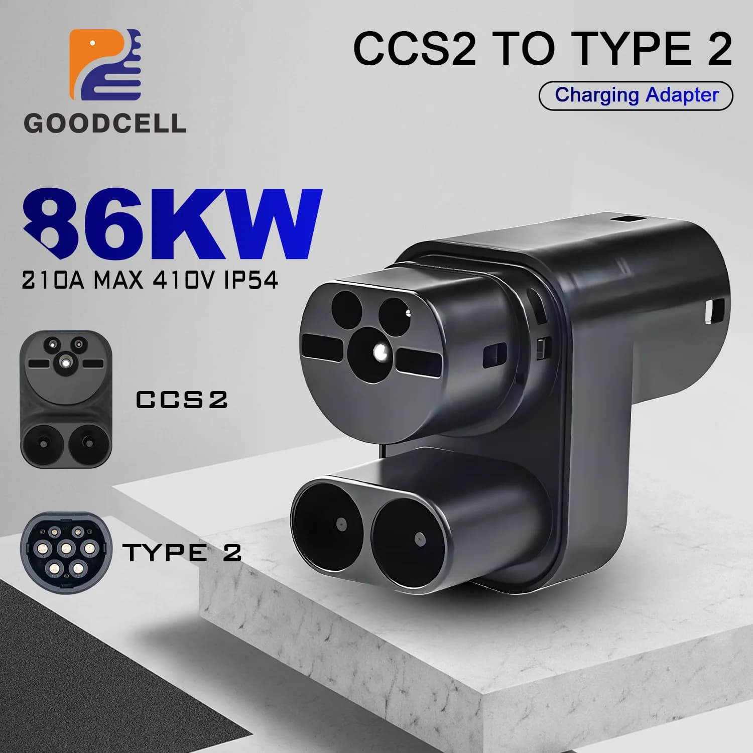 Adattatore di Conversione GOODCELL da CCS2 a Tipo2 per Veicoli Elettrici, 210A 86KW, Adattatore di Ricarica CCS Combo 2 a Tipo2 per Tesla Model S/X