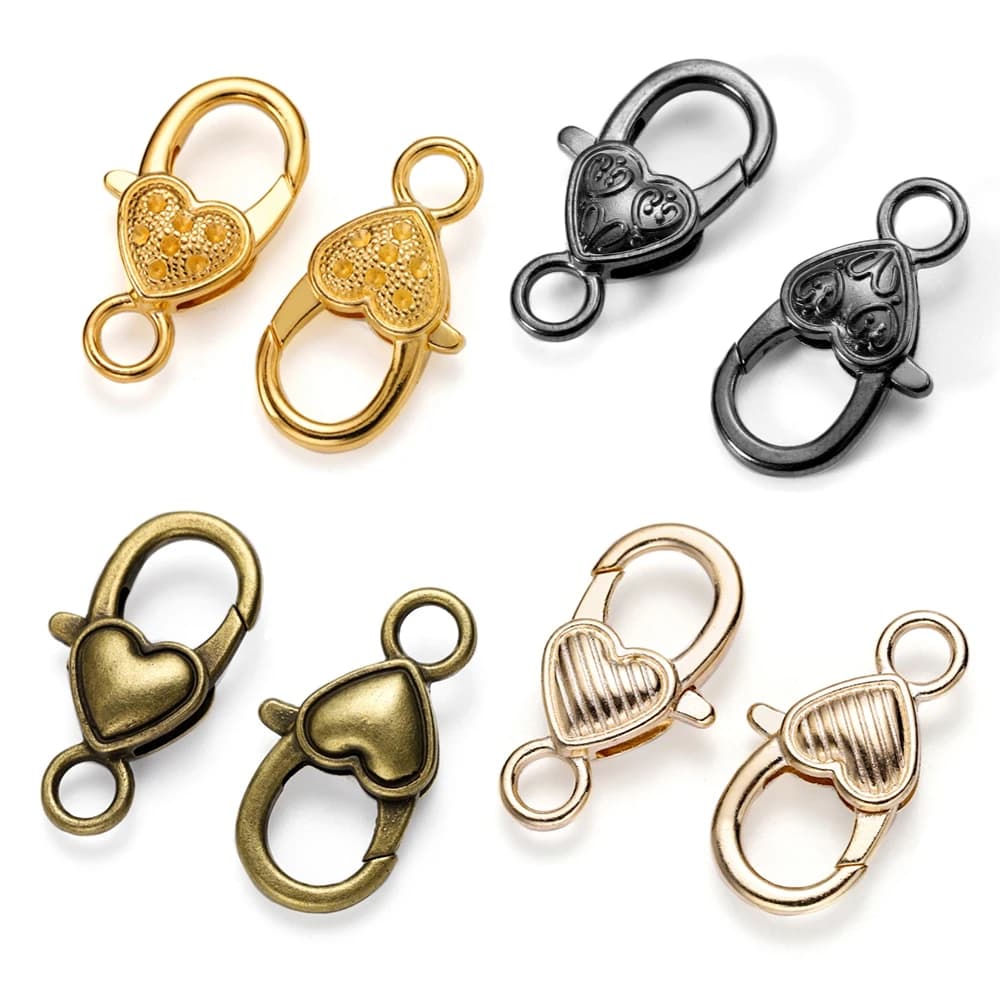 5/10 pz/lotto 27x14mm oro argento placcato rodio a forma di cuore moschettone ganci per collana e bracciale catena creazione di gioielli fai da te