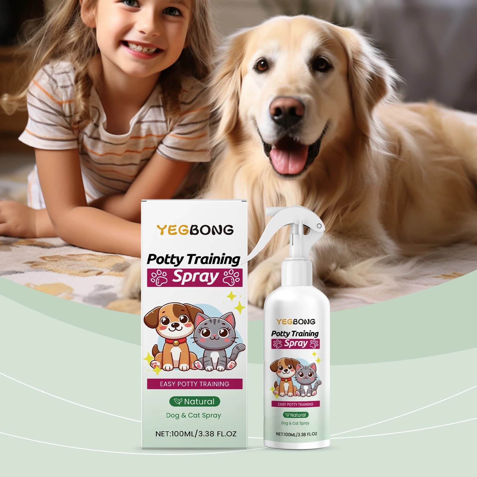 This pet potty training spray guides dogs and cats to the litter box, stops random urinating and defecating for house‑training.