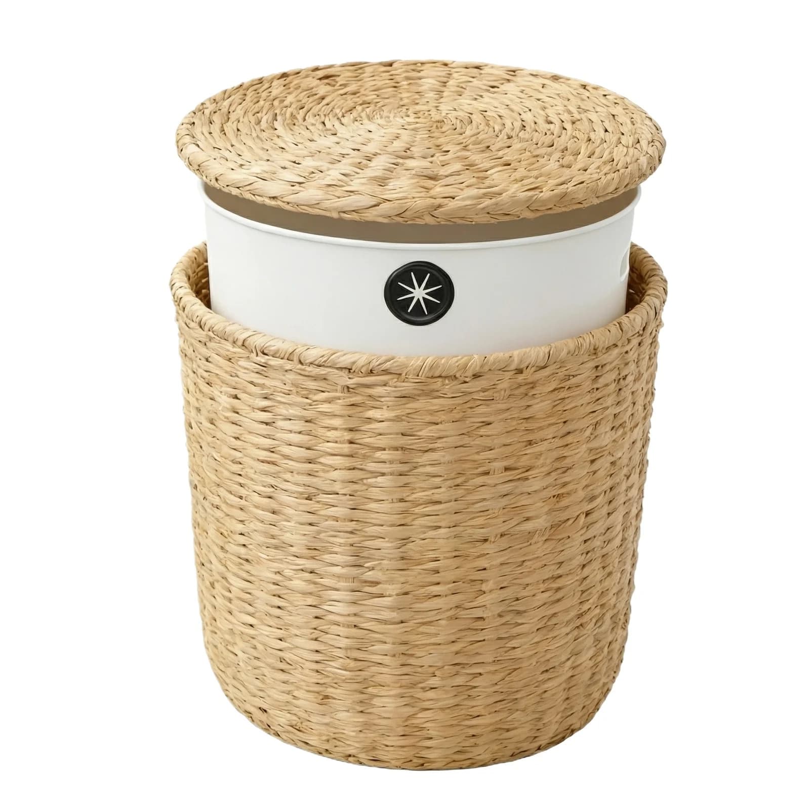 Woven Wastebasket with Lid and Inner Liner Laundry Basket Hamper for Home Office Living Room Bedroom Decoration