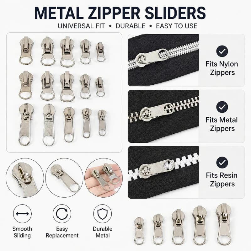 30/50 pezzi 3 # 5 # 8 # Cursori per Cerniere in Metallo per Cerniere in Nylon e Resina, Accessori per Riparazione Fai-da-Te di Borse, Indumenti e Giacche
