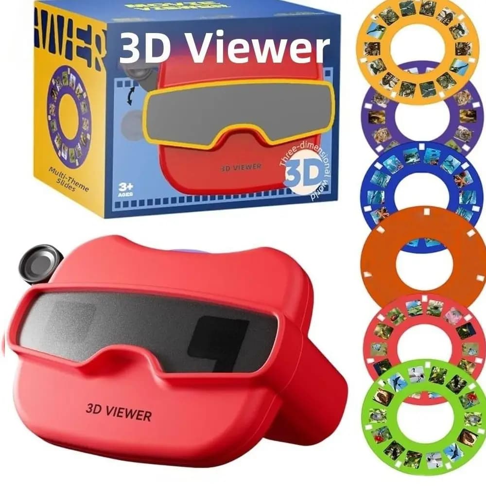 Regalo Creativo con Visore 3D Stereoscopico a 6 Rulli, Giocattolo Portatile Rosso per Visione 3D