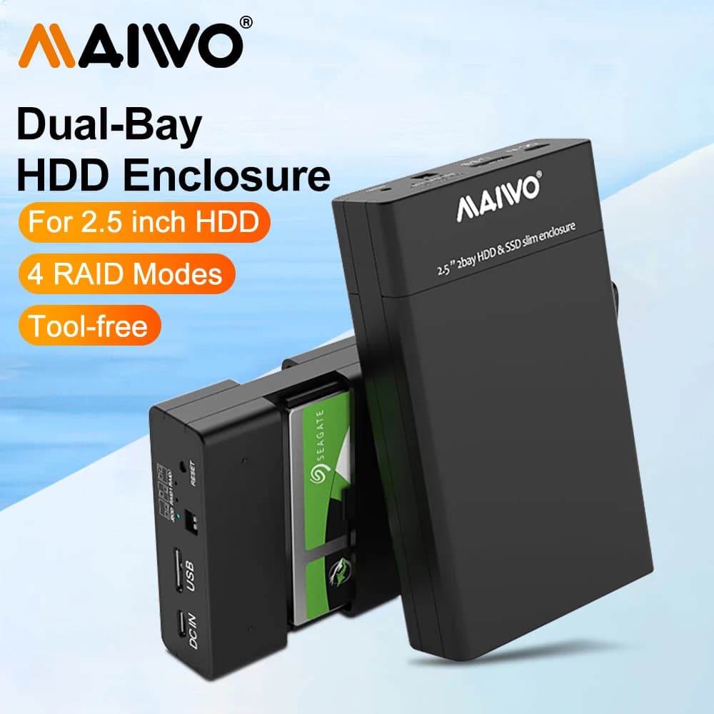 MAIWO 2.5 HDD SSD Case SATA to USB 3.0 Adapter Case HD External Hard Drive Enclosure for Disk HDD with 4 RAID Modes for PC Case