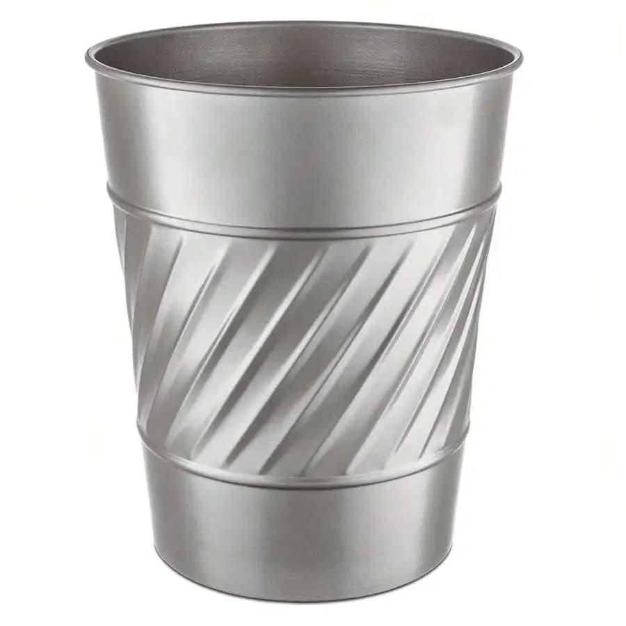 Metal Waste Basket For Bathroom Bedroom Office Desk Dorm Decorative Wave Embossed Small Trash Can