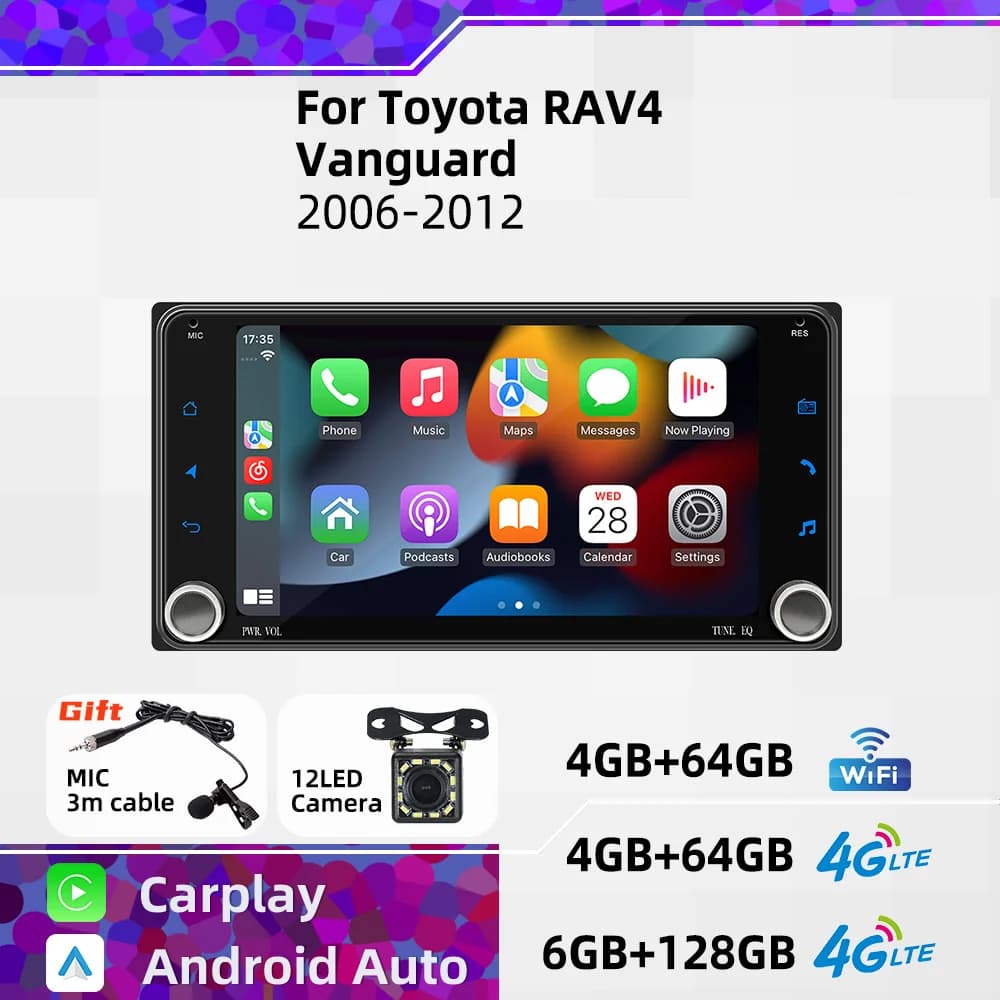 Android Multimedia 7" Stereo Car Radio 2 Din for Toyota RAV4 RAV 4 Vanguard 2006-2012 Wireless Carplay Android Auto Head Unit