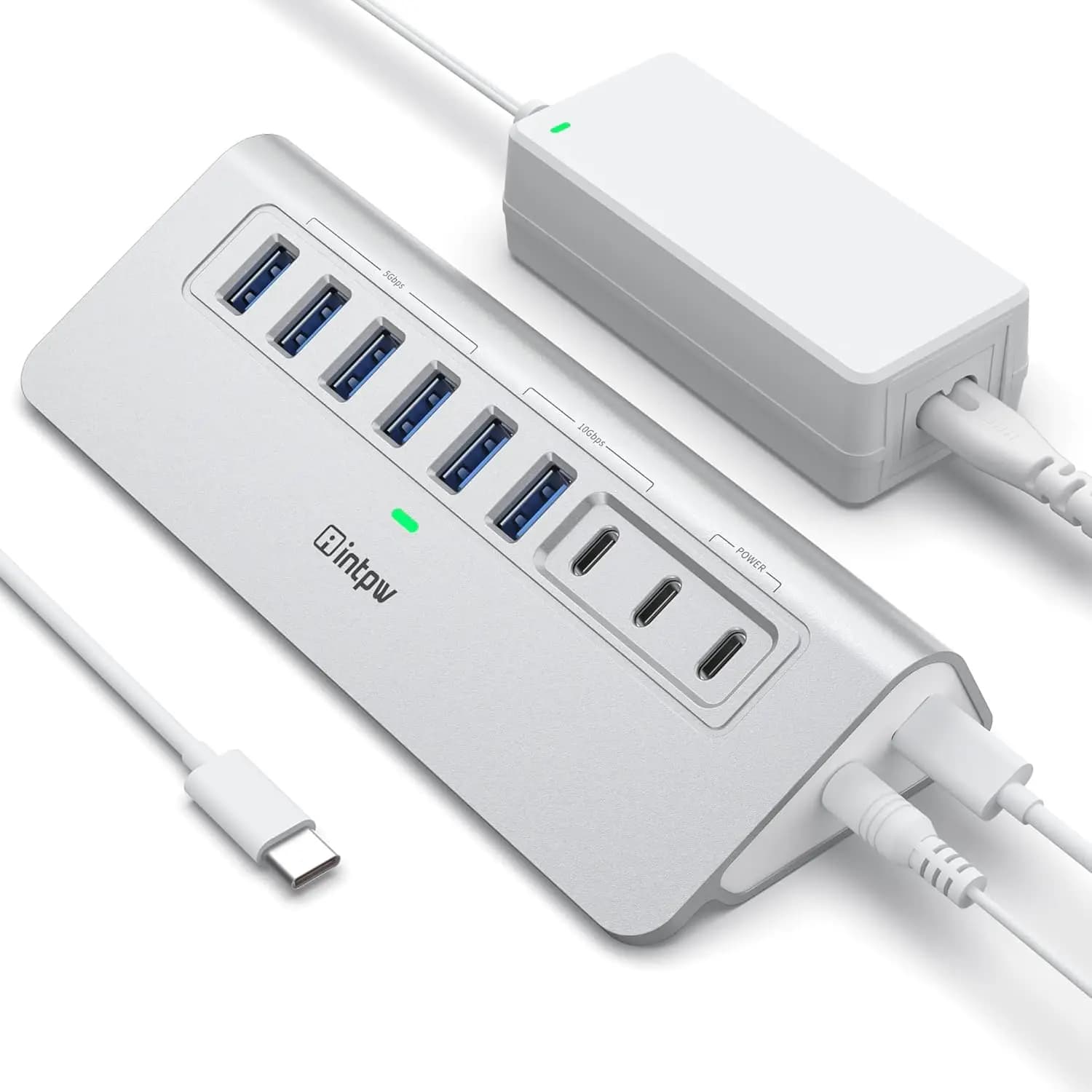 Hub USB 10Gbps con 9 Porte, 2 Ricariche PD 45W, Design in Alluminio per Laptop PC iPhone